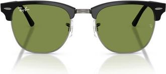 Ray-Ban Clubmaster 55mm Square Sunglasses in Matte Black On Black /Green at Nordstrom
