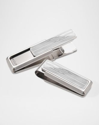 M Clip Etched Woodgrain Stainless Steel Money Clip