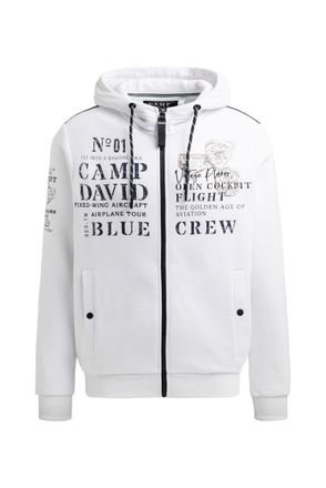Camp David Artworks Mens Hooded Sweat Jacket with Logo, Opticwhite, M
