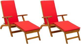 vidaXL Recliner Y Tumbona Plegable 2 Uds. Madera De Acacia S&oacute;lida Rojo Vidaxl