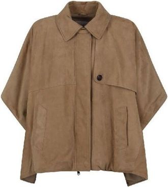 Brunello Cucinelli Womens Brown Leather Boxy Jacket, Size 46
