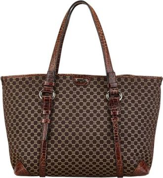 Celine C&eacute;line Triomphe Brown Macadam Canvas Tote Bag Dark brown