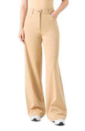Akris Cooper High Waist Wide Leg Jeans in Beige at Nordstrom, Size 16