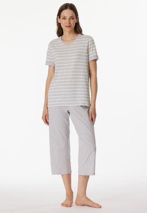 Schiesser Schlafanzug SCHIESSER Casual Essentials, Damen, Gr. 36, silber (210, silbergrau, meliert), Single Jersey, Obermaterial: 100% Baumwolle, regular fit 3/