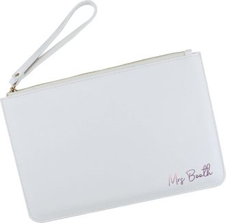 eBuy GB Personalised Mrs Clutch Bag for Bride to Be, New Married Name, Bridal Clutch Bag, Bride Handbag, Wedding Day Bag, Honeymoon, Hen Party Gift (White)