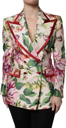 Dolce & Gabbana Womens Multicolor Floral Double Breasted Jacket Silk Elastane Clothing