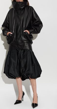 Balenciaga Leather Jacket With A Wide Collar, Womens, Black