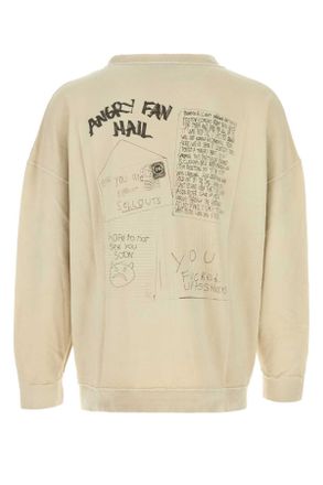 Our Legacy Mens Sand Cotton Blend Sweatshirt Angry Fan Mail Print Felpe