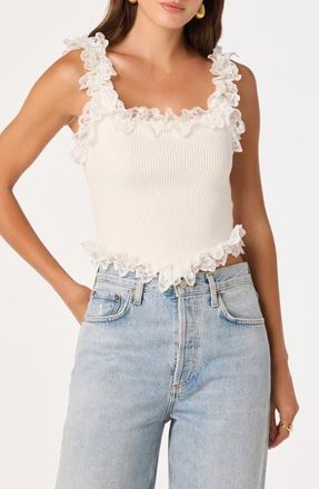 ASTR the Label Amity Ruffle Lace Rib Tank in Off White at Nordstrom, Size X-Large