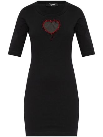 Dsquared2 Fitted Black Cotton Heart Cutout Dress