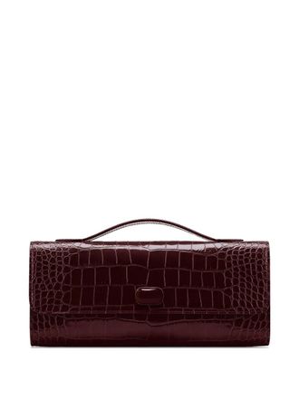 Jeffrey Levinson Alex crocodile-effect clutch bag - women - Crocodile Embossed Leather/Lamb Skin - One Size - Brown
