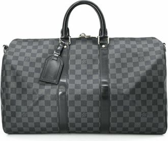 Louis Vuitton Black Leather Damier Canvas Boston Bag (Pre-Owned)