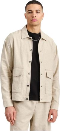 Wax London Light Jackets, male, Beige, S, Mitford Jacket in Black Linen-Cotton Blend