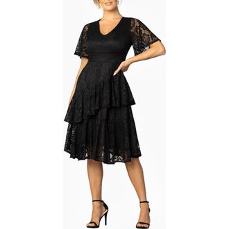 Kiyonna Lace Affair Cocktail Dress in Onyx at Nordstrom, Size X-Small