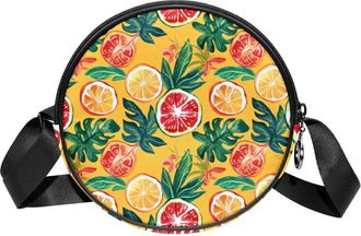Generic Circle Crossbody Bag for Women, Summer Tropical Fruit Small Sling Bag Daypack with Zipper Adjustable Shoulder Straps Casual Ladies Girls Round Purse