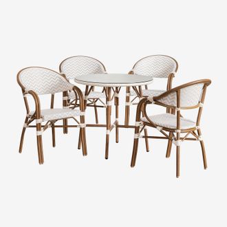 Sklum Sklum - Set De Mesa Redonda &Oslash;80 Cm Y 4 Sillas De Comedor Apilables Con Reposabrazos En Aluminio Brielle Bistro