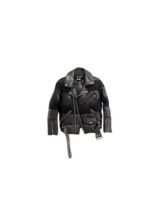 Junya Watanabe Black faux-leather & fabric patchwork padded biker jacket Size XS