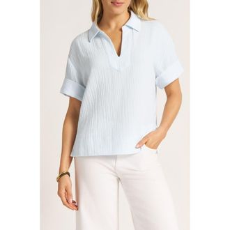 Matty M Adrienne Gauze Polo Top in Sky at Nordstrom, Size X-Small