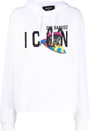 Dsquared2 logo-print drawstring hoodie - women - Cotton - M - White