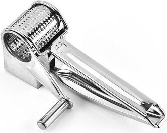 OEM Rallador De Tambor, Acero Inoxidable, Rallador De Queso, Rallador De Queso Duro, Giratorio, Cortador De Hebras, Curvado A Mano, Plateado