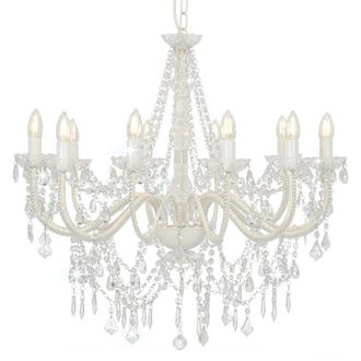 Berkfield Home Chandelier with Beads White 12 x E14 Bulbs