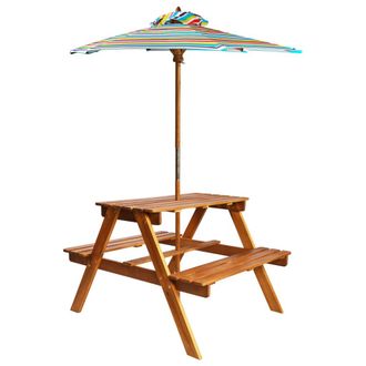 vidaXL Vidaxl - Mesa De P&iacute;cnic Infantil Y Sombrilla Acacia Maciza 79x90x60 Cm