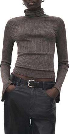 Mango Turtleneck Flare Sleeve Rib Sweater in Medium Brown at Nordstrom, Size X-Small