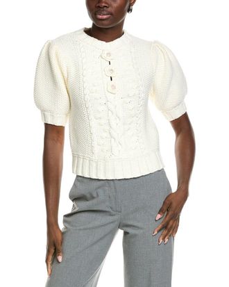 English Factory Cable Puff Sleeve Sweater