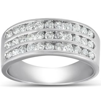Pompeii3 1 Ct TDW Three Row Channel Set Diamond Wedding Ring 10k White Gold Band