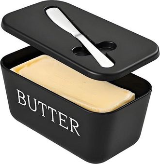 OEM Mantequera De Sobremesa Con Tapa Y Cuchillo, Mantequera De Pp Apto Para Alimentos Con Tapa Y Cuchillo Acero Inoxidable, Mantequera Grande Negra