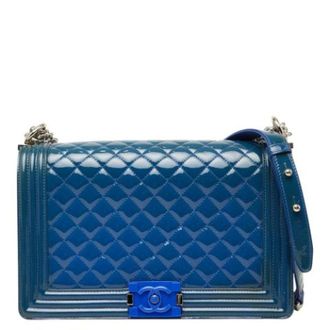 Chanel Pre-owned Shoulder Bags, female, Blue, Size: ONE SIZE Pre-owned Vintage Patent Leather Shoulder Bag