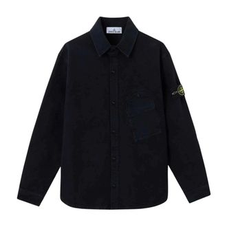 Stone Island Camisa de Moleskin de Algod&oacute;n con Bolsillo de Parche - Shirts - Hombre - Negro - XL