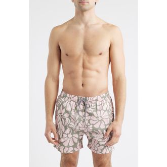 Boardies Tropical Floral Swim Trunks in Olive/Pink at Nordstrom, Size Xx-Large