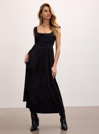 Icone Womens Scalloped square neckline bustier midi dress