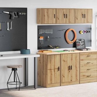 Berkfield Home Garage Cabinets 2 pcs Artisan Oak Engineered Wood in Brown