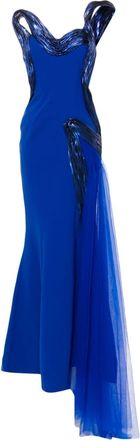 Gaby Charbachy metallic-effect draped gown - women - Polyester - 44 - Blue