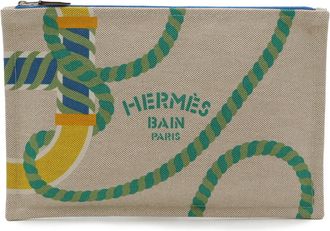 Herm&egrave;s Cotton Leather Clutch Bag (Pre-Owned)