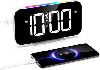 OEM Reloj Despertador Led Inteligente Con Pantalla Grande, Iluminaci&oacute;n Ambiental Rgb Y Alimentaci&oacute;n De Emergencia