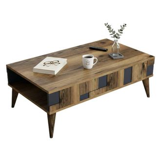 Dmora Mesa De Caf&eacute; Kitalpha, Mesa De Centro Baja, Revistero Para Sof&aacute;, Estante De La Sala De Estar, 105x60h38 Cm, Nogal Y Antracita, Con Embalaje Reforzado 