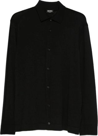 Ermenegildo Zegna Trui met Klassieke Kraag - Heren - Casual Overhemden - Zwart - 2XL - Kasjmier - Overhemden