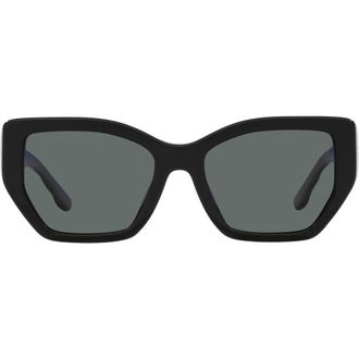 Tory Burch 53mm Polarized Rectangular Sunglasses in Black /Dark Grey - Polar at Nordstrom