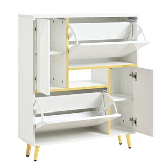 STILVORA Mobile Scarpiera Con 2 Ante E Ripiani Regolabili, Led 16 Colori, Frontale Lucido, Bianco, 80&times;25&times;96 Cm