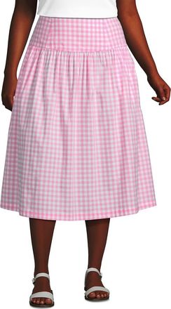 Lands End Plus Size Poplin Drop Waist Midi Skirt - Set Bottom in Seaside Pink Gingham at Nordstrom, Size 18W