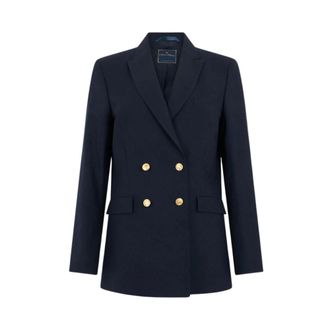 Brooks Brothers Dubbelrijige Hopsack Blazer met Gouden Knoppen - Dames - Blazers - Blauw - 3XS - Wol - Jassen