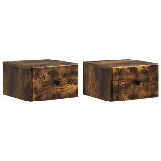 vidaXL Mesita De Noche De Pared 2 Pcs Roble Ahumado 34,5 X 33 X 20 Cm Vidaxl