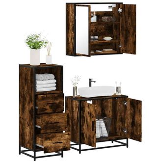 vidaXL Set De Muebles Ba&ntilde;o 3 Pzas Madera Contrachapada Roble Ahumado