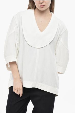 Bottega Veneta Linen-Blend Asymmetric Blouse With 3/4 Sleeves size 40