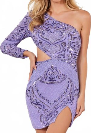 Scala One Shoulder Sleeve Cocktail Dress In Periwinkle