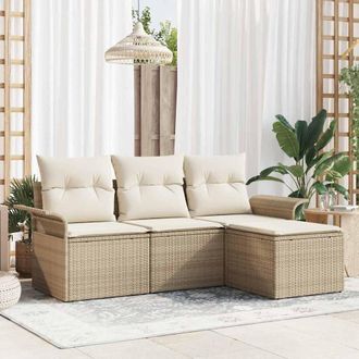 vidaXL Vidaxl - Set Divano Da Giardino Con Cuscino 4 Pcs Beige Poly Rattan