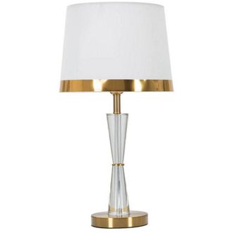 Dmora Lampada da tavolo Arriccio, Luce da scrivania, Luminaria da ufficio, Lampada da lavoro, 30x30 h56 cm, Bianco e Oro - Dmora